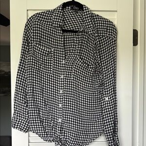 Jones New York Black and White Checkered Shirt